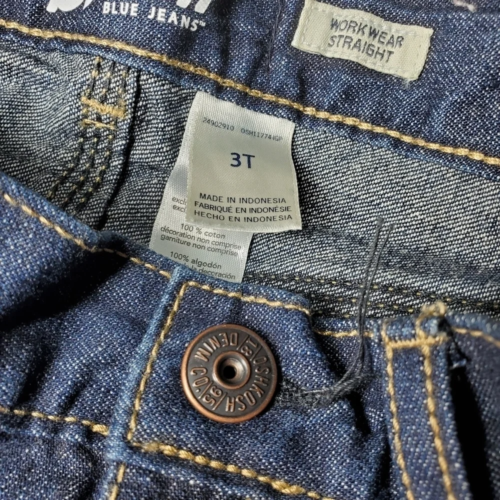 B'gosh Blue Jeans Workwear Straight Dark Wash Blue Size 3T 100% Cotton NWOT